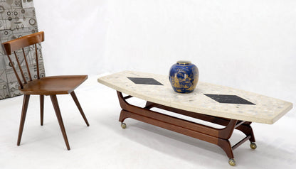 EstablishedLines Terrazzo Stone Inlay Boat Shape Oiled Walnut Base Coffee Table