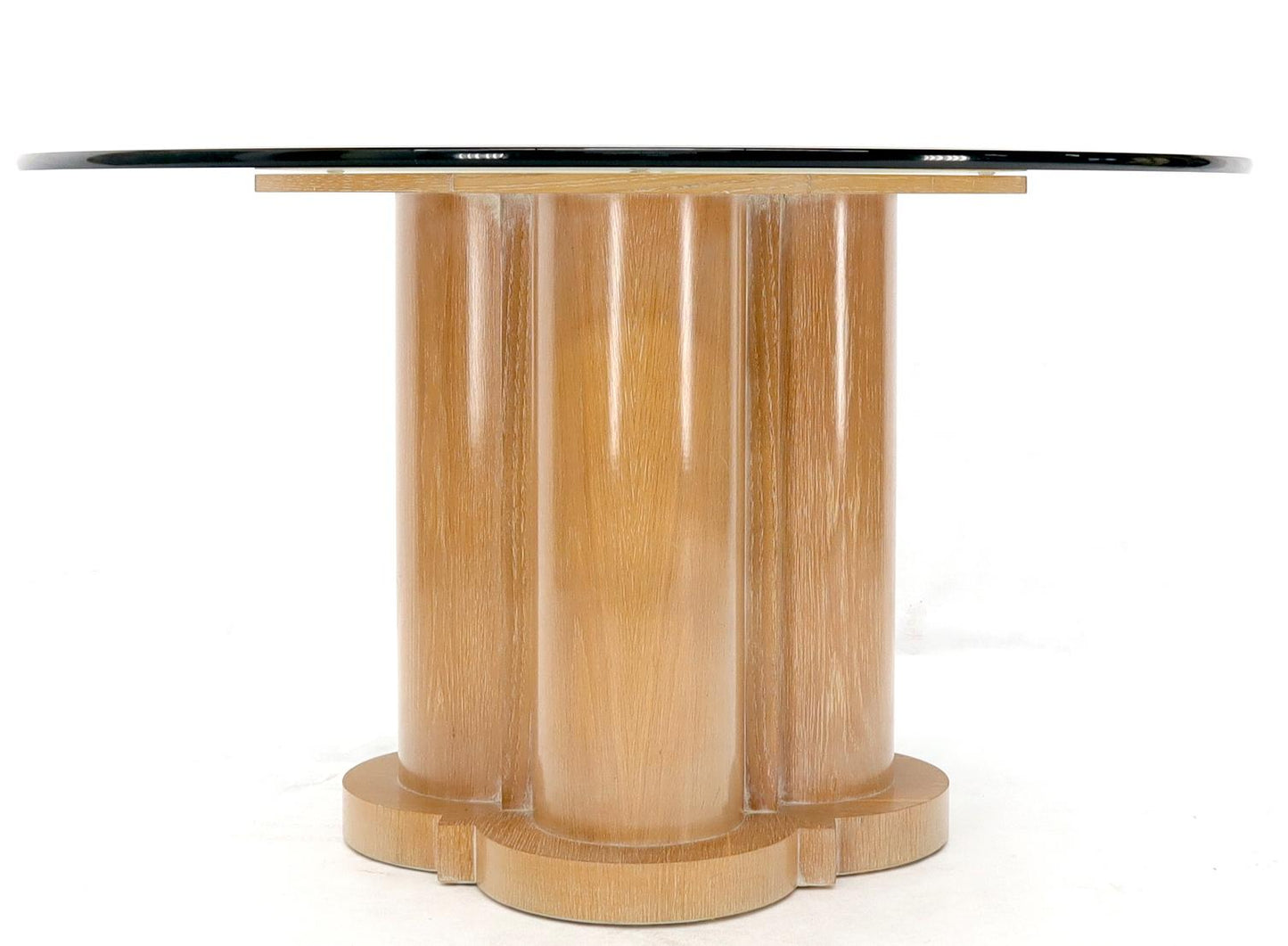 Cerused Oak Triple Cylinder Base 52"  Round Glass Top Dining Conference Table