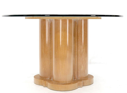 Cerused Oak Triple Cylinder Base 52"  Round Glass Top Dining Conference Table