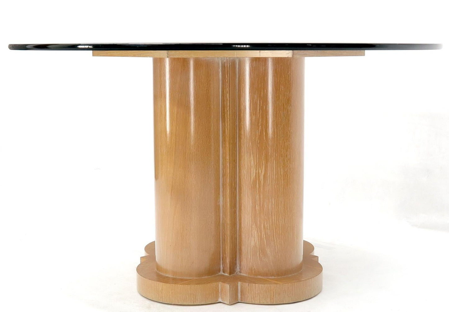 Cerused Oak Triple Cylinder Base 52"  Round Glass Top Dining Conference Table