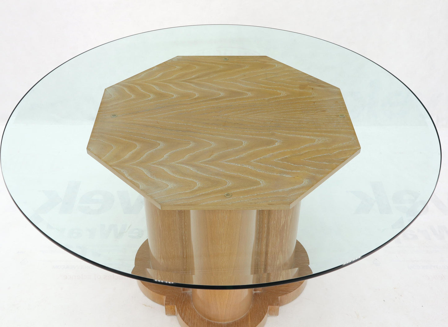 Cerused Oak Triple Cylinder Base 52"  Round Glass Top Dining Conference Table