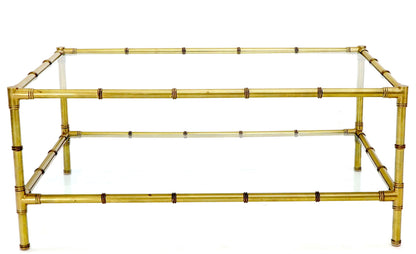 EstablishedLines Italian Mid-Century Modern Faux Bamboo Machined Brass Rectangle Two-Tier Coffee
