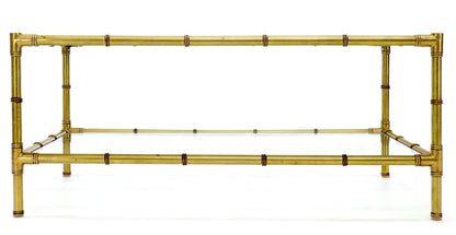 EstablishedLines Italian Mid-Century Modern Faux Bamboo Machined Brass Rectangle Two-Tier Coffee
