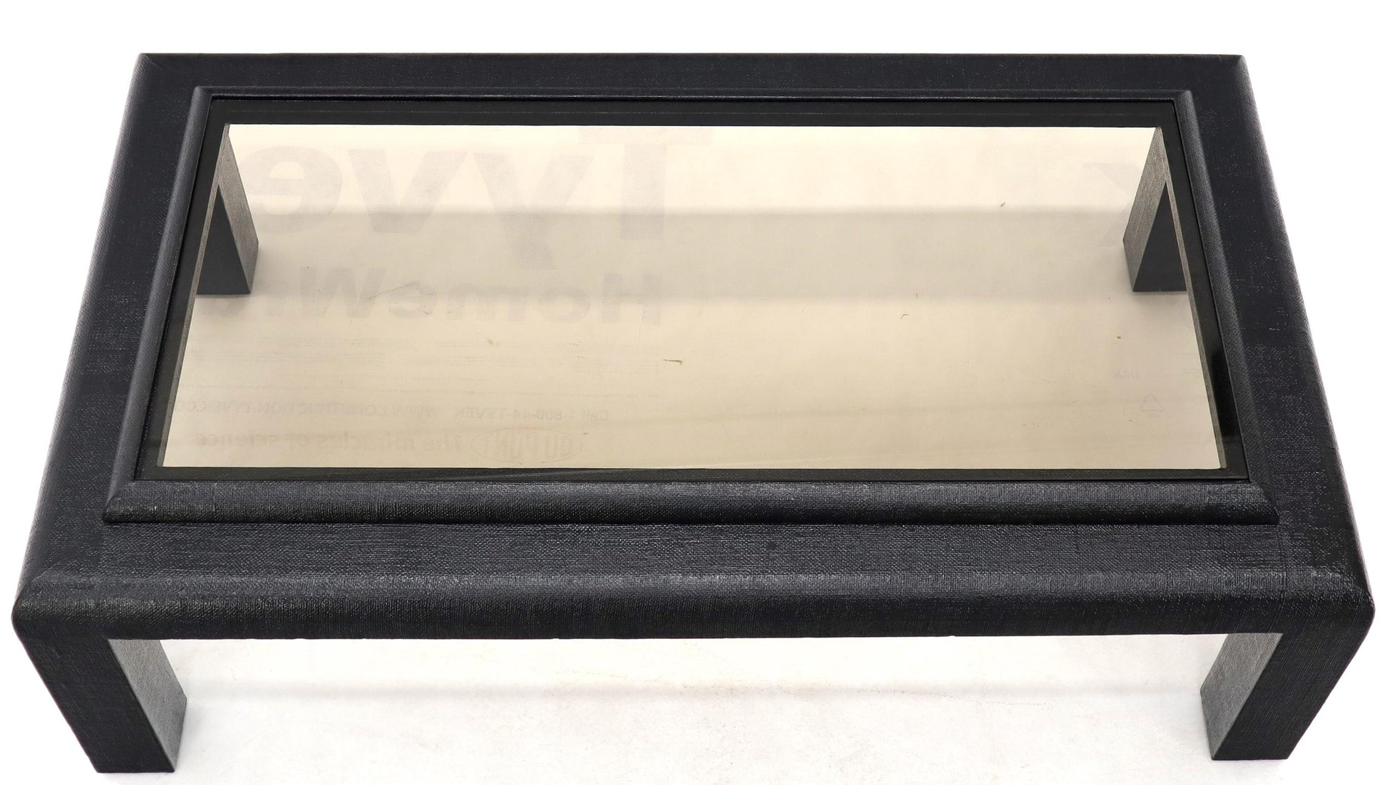 EstablishedLines Cloth Wrapped Black Lacquer Glass Top Rectangular Coffee Table