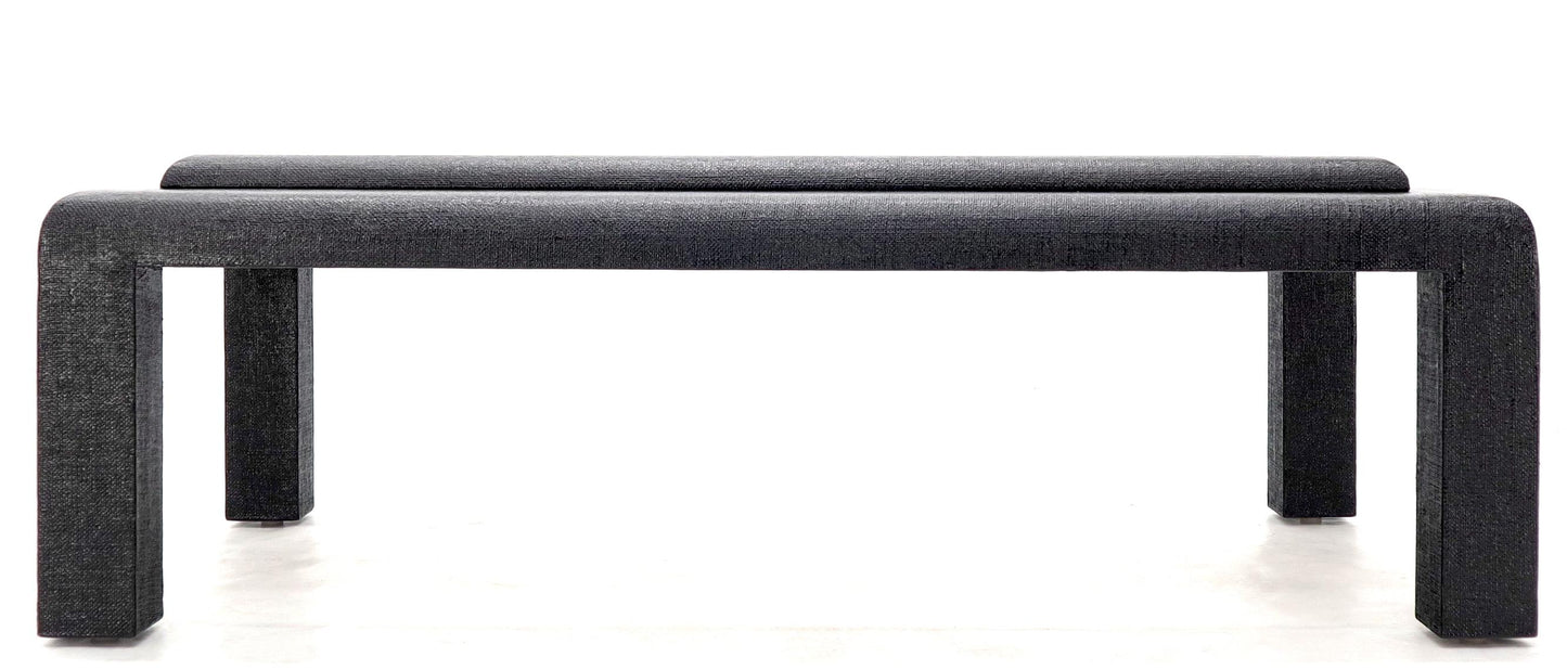 EstablishedLines Cloth Wrapped Black Lacquer Glass Top Rectangular Coffee Table
