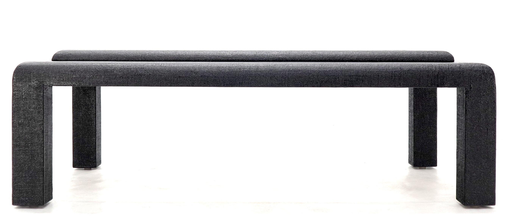EstablishedLines Cloth Wrapped Black Lacquer Glass Top Rectangular Coffee Table