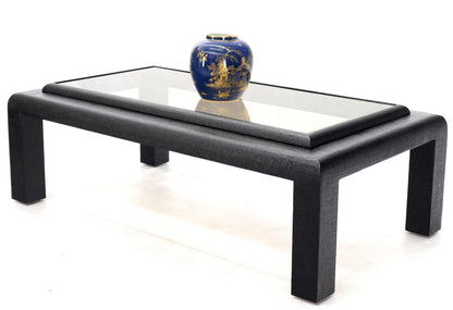 EstablishedLines Cloth Wrapped Black Lacquer Glass Top Rectangular Coffee Table