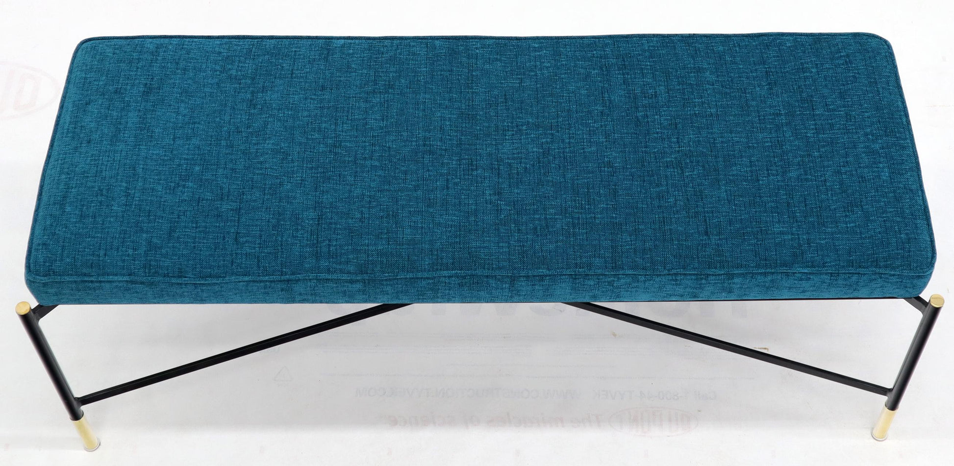 EstablishedLines Pair of Italian Mid-Century Modern New Blue Upholstery X-Stretchers Benches