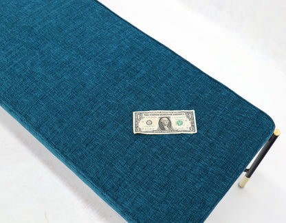 EstablishedLines Pair of Italian Mid-Century Modern New Blue Upholstery X-Stretchers Benches