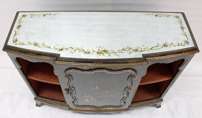 Mirrored Silver Gilt Bow Front Hand Decorated Console Cabinet Credenza Chinoiser