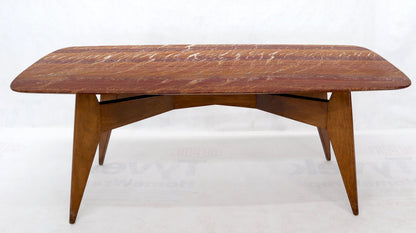 EstablishedLines Rouge Boat Shape Marble Top Dining Table on Compass Shape Solid Walnut Legs