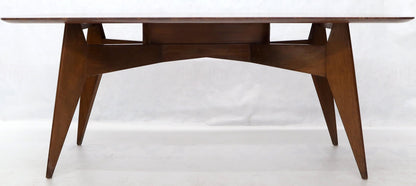 EstablishedLines Rouge Boat Shape Marble Top Dining Table on Compass Shape Solid Walnut Legs