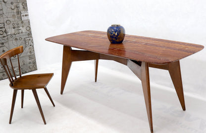 EstablishedLines Rouge Boat Shape Marble Top Dining Table on Compass Shape Solid Walnut Legs