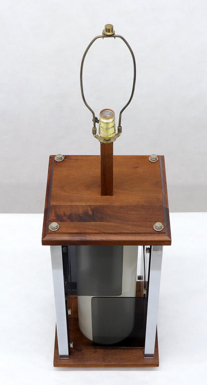 EstablishedLines Large Mid-Century Modern Square Walnut & Lucite Table Lamp