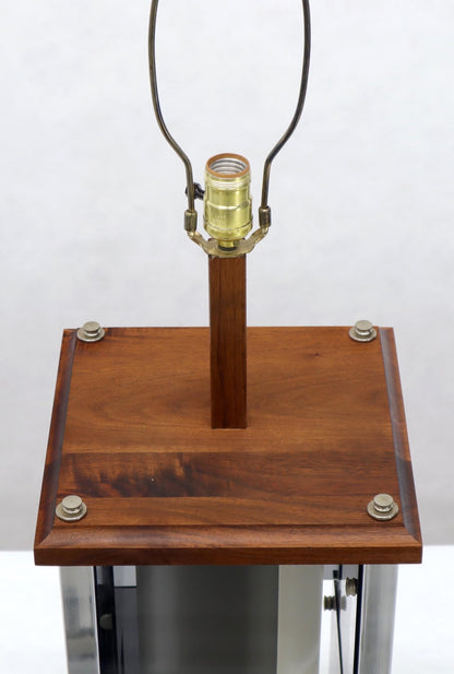 EstablishedLines Large Mid-Century Modern Square Walnut & Lucite Table Lamp