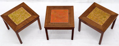 EstablishedLines Brown and Saltman Set of Three End Side Tables in Dark Oiled Walnut Art Tile Top