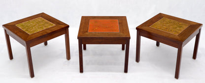 EstablishedLines Brown and Saltman Set of Three End Side Tables in Dark Oiled Walnut Art Tile Top