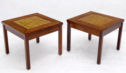 EstablishedLines Brown and Saltman Set of Three End Side Tables in Dark Oiled Walnut Art Tile Top