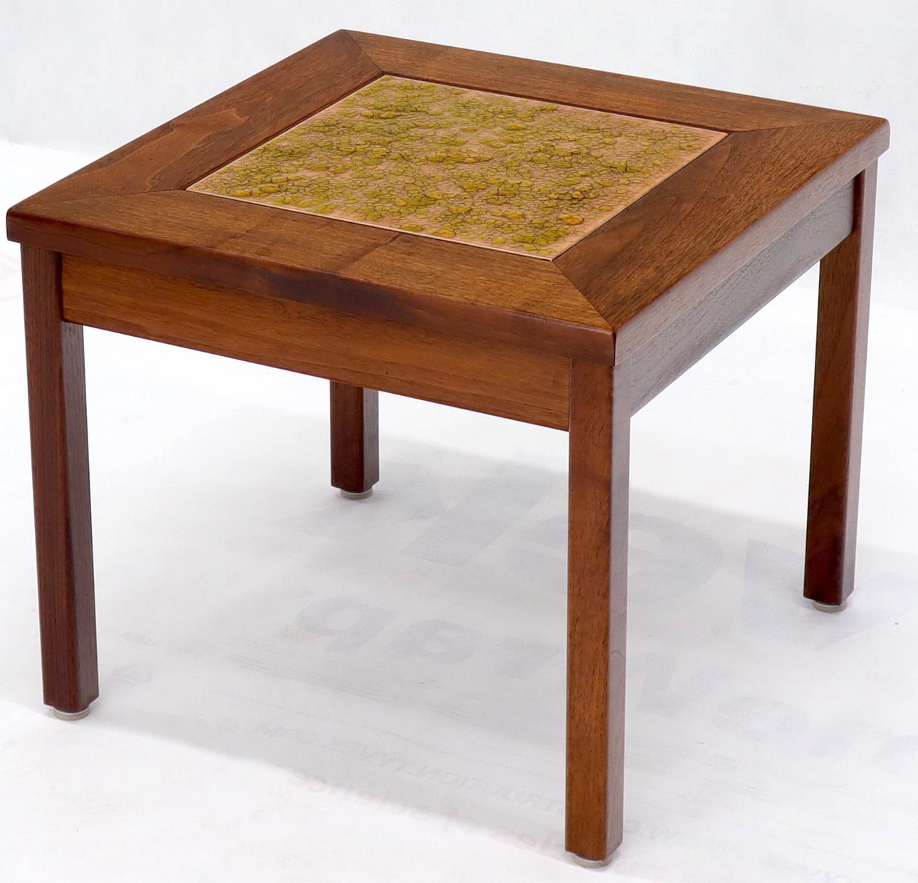 EstablishedLines Brown and Saltman Set of Three End Side Tables in Dark Oiled Walnut Art Tile Top