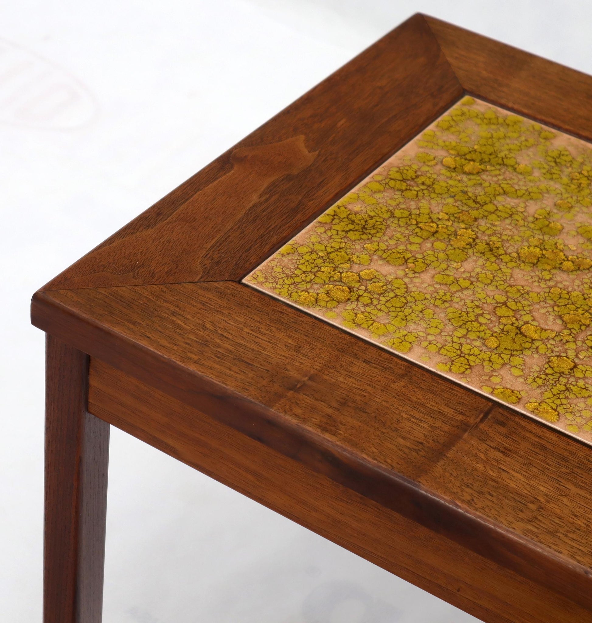 EstablishedLines Brown and Saltman Set of Three End Side Tables in Dark Oiled Walnut Art Tile Top