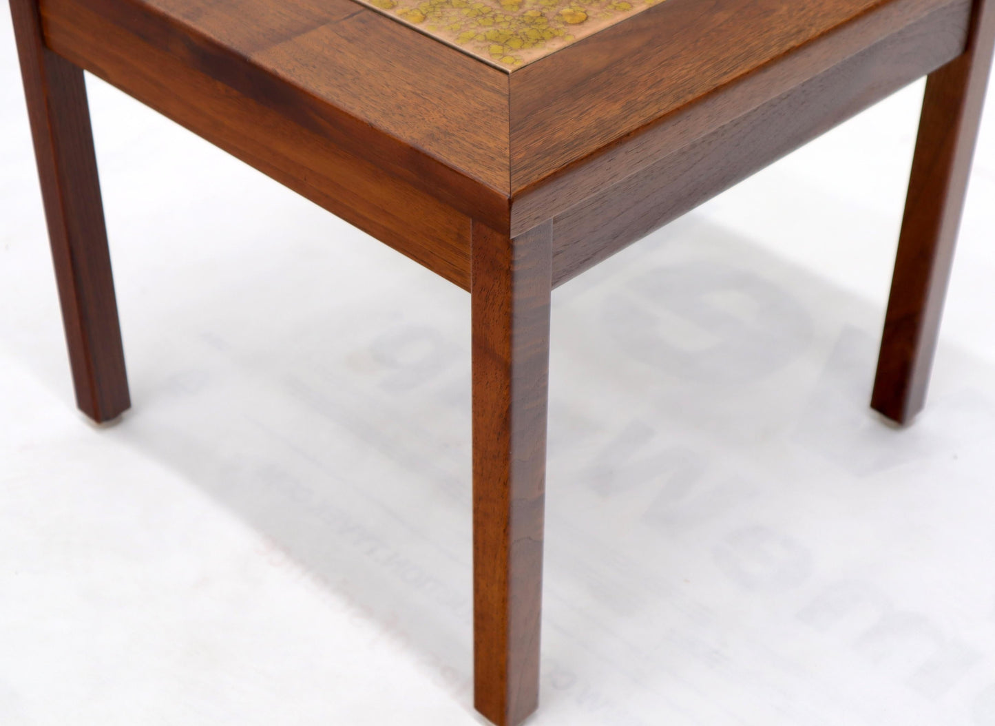 EstablishedLines Brown and Saltman Set of Three End Side Tables in Dark Oiled Walnut Art Tile Top
