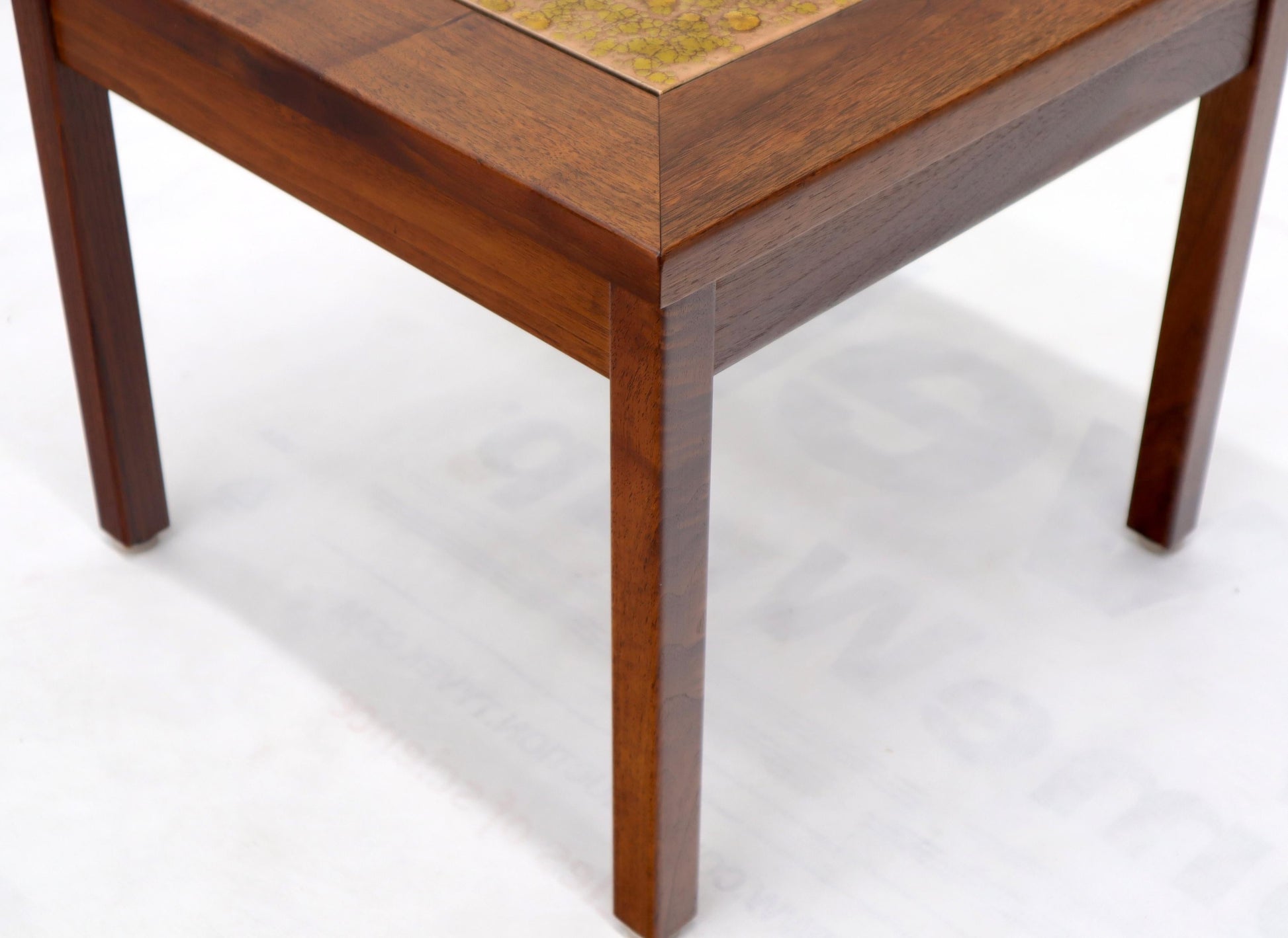 EstablishedLines Brown and Saltman Set of Three End Side Tables in Dark Oiled Walnut Art Tile Top