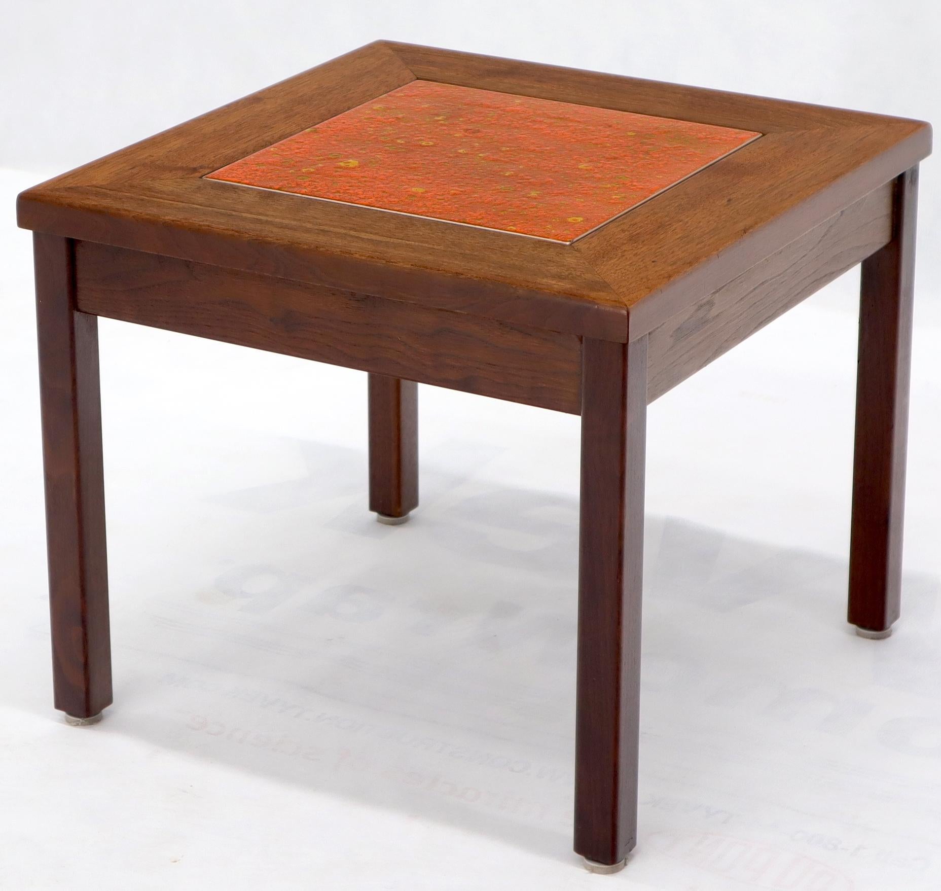 EstablishedLines Brown and Saltman Set of Three End Side Tables in Dark Oiled Walnut Art Tile Top