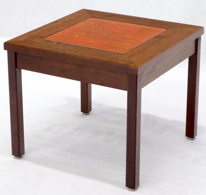 EstablishedLines Brown and Saltman Set of Three End Side Tables in Dark Oiled Walnut Art Tile Top