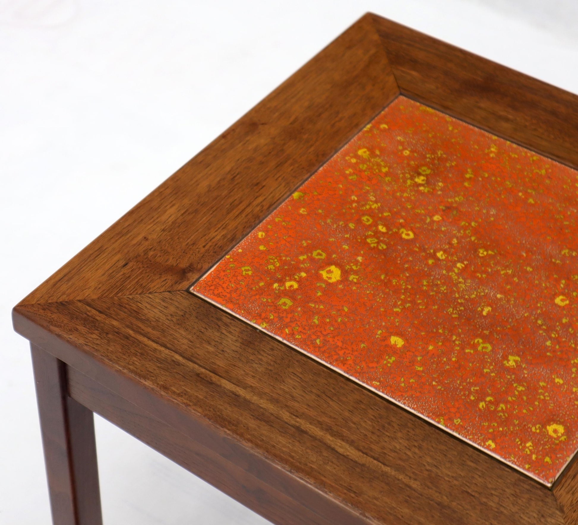 EstablishedLines Brown and Saltman Set of Three End Side Tables in Dark Oiled Walnut Art Tile Top