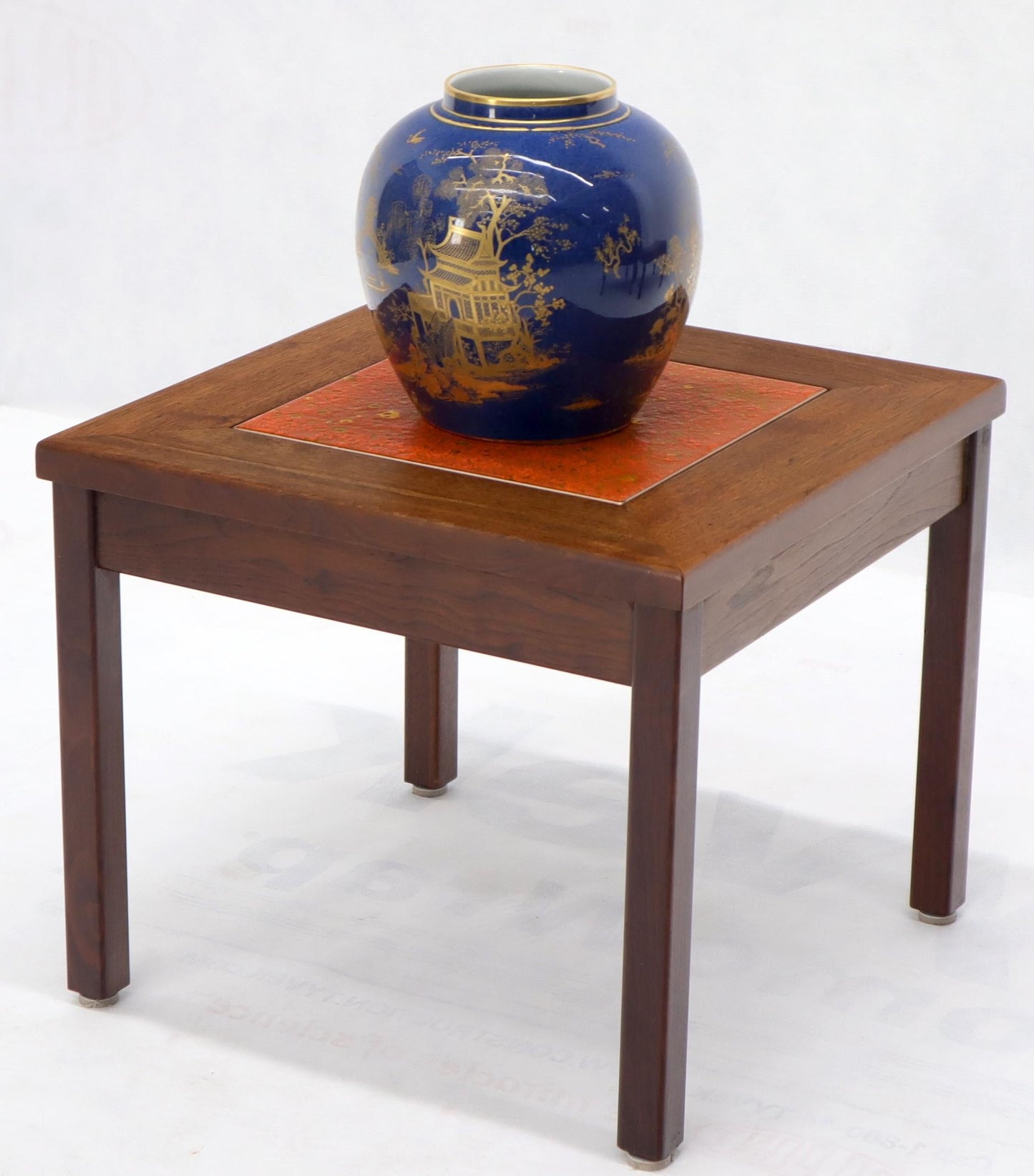 EstablishedLines Brown and Saltman Set of Three End Side Tables in Dark Oiled Walnut Art Tile Top
