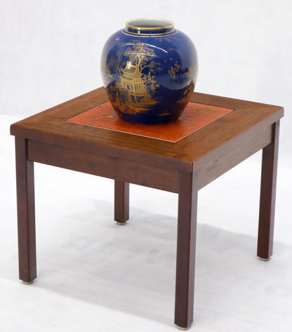 EstablishedLines Brown and Saltman Set of Three End Side Tables in Dark Oiled Walnut Art Tile Top