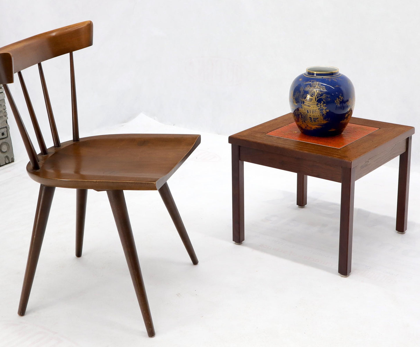 EstablishedLines Brown and Saltman Set of Three End Side Tables in Dark Oiled Walnut Art Tile Top