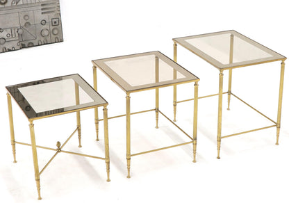 EstablishedLines Set of 3 Brass Mirrored Border Glass Tops Nesting Stacking Tables