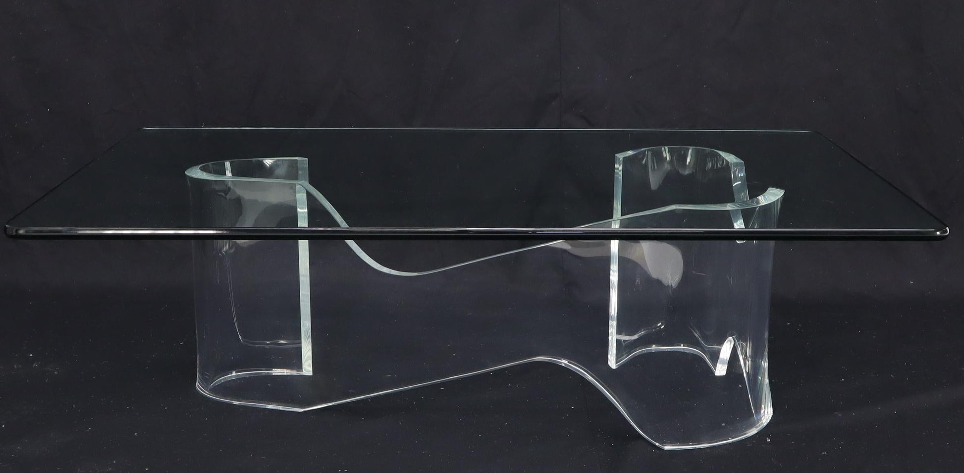 EstablishedLines Thick Bent Lucite Organic Shape Base Rectangle Glass top Coffee Table