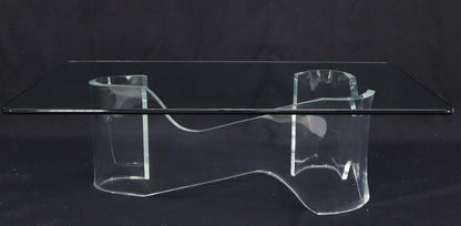 EstablishedLines Thick Bent Lucite Organic Shape Base Rectangle Glass top Coffee Table