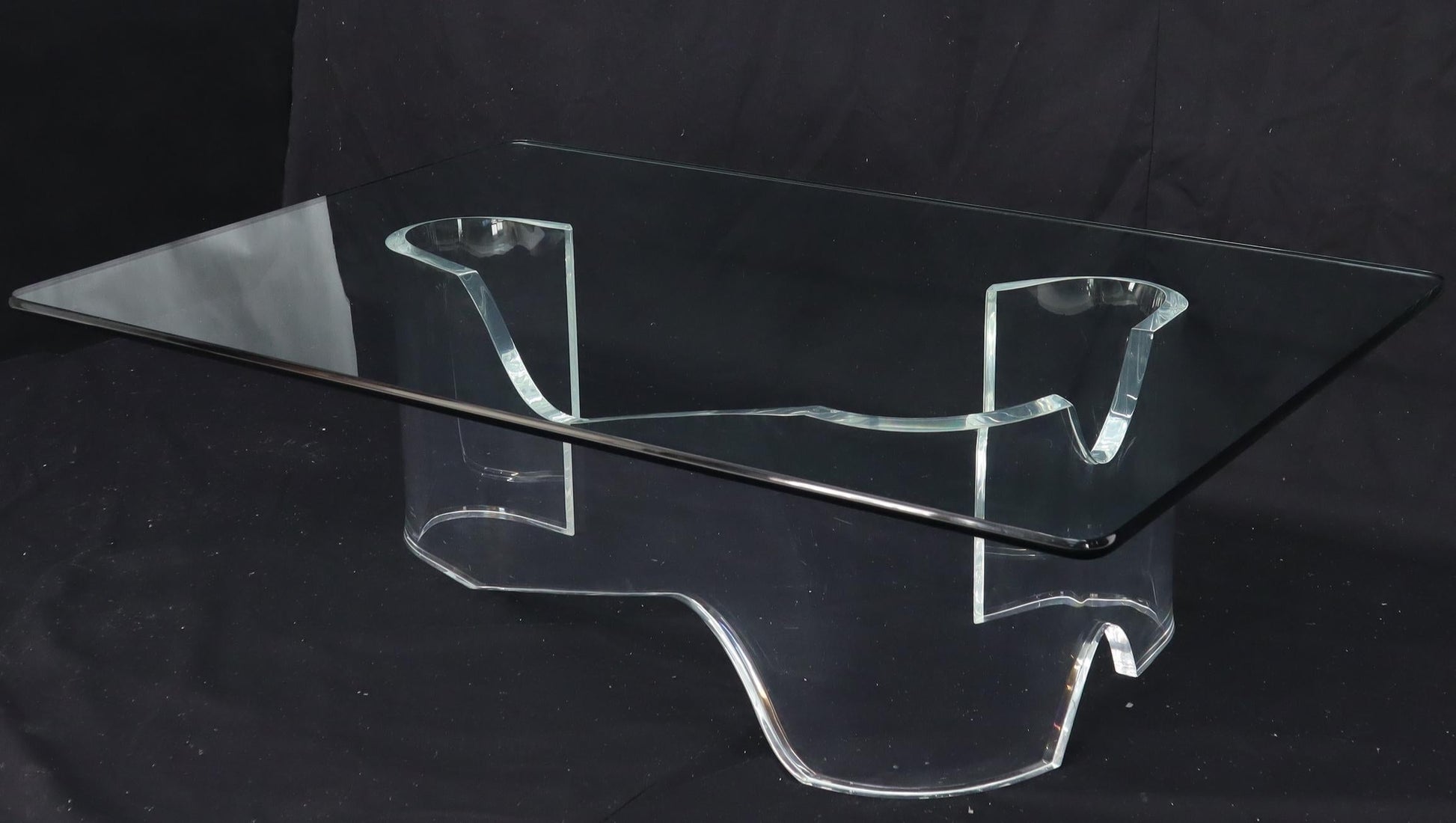 EstablishedLines Thick Bent Lucite Organic Shape Base Rectangle Glass top Coffee Table