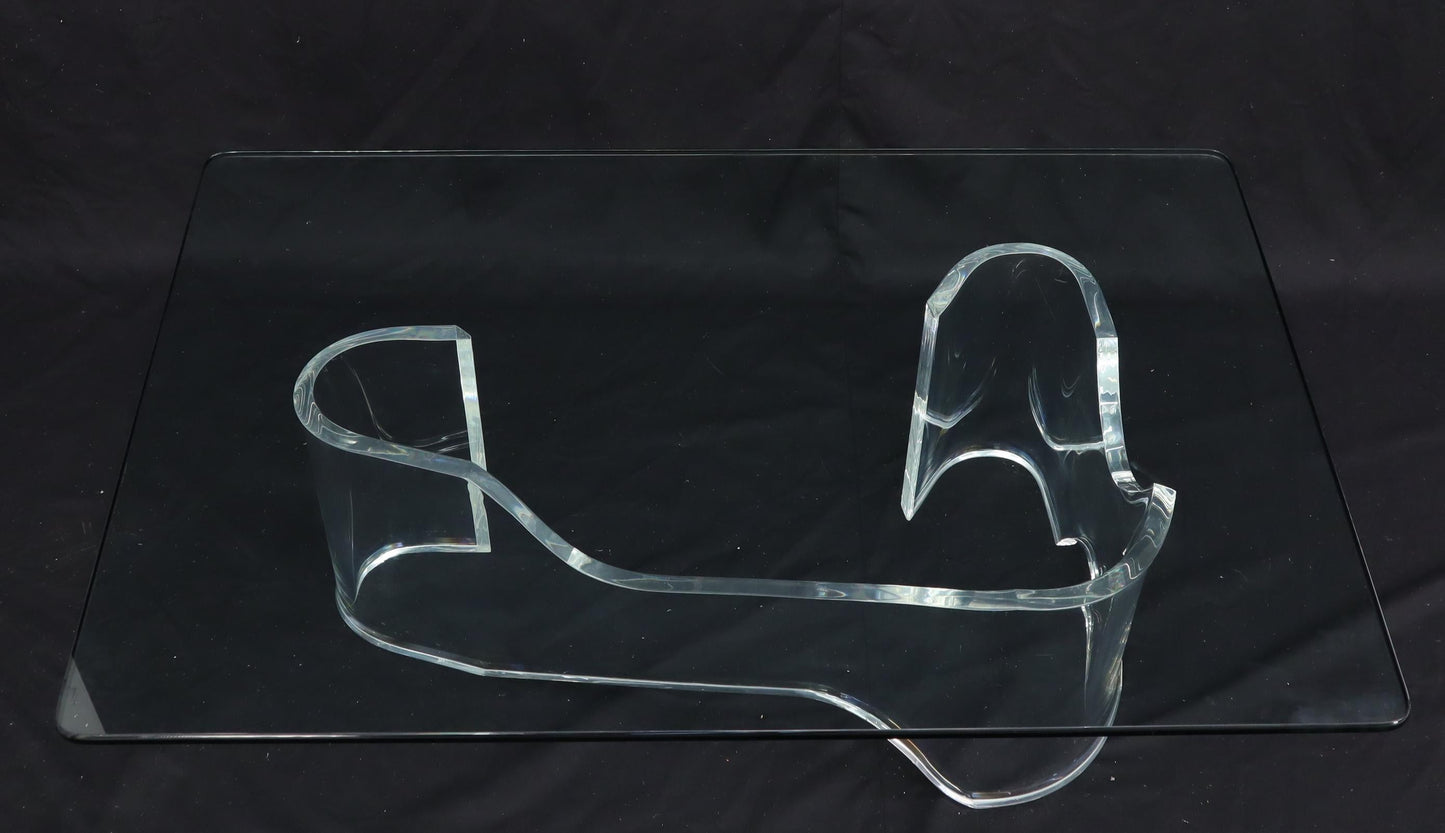 EstablishedLines Thick Bent Lucite Organic Shape Base Rectangle Glass top Coffee Table