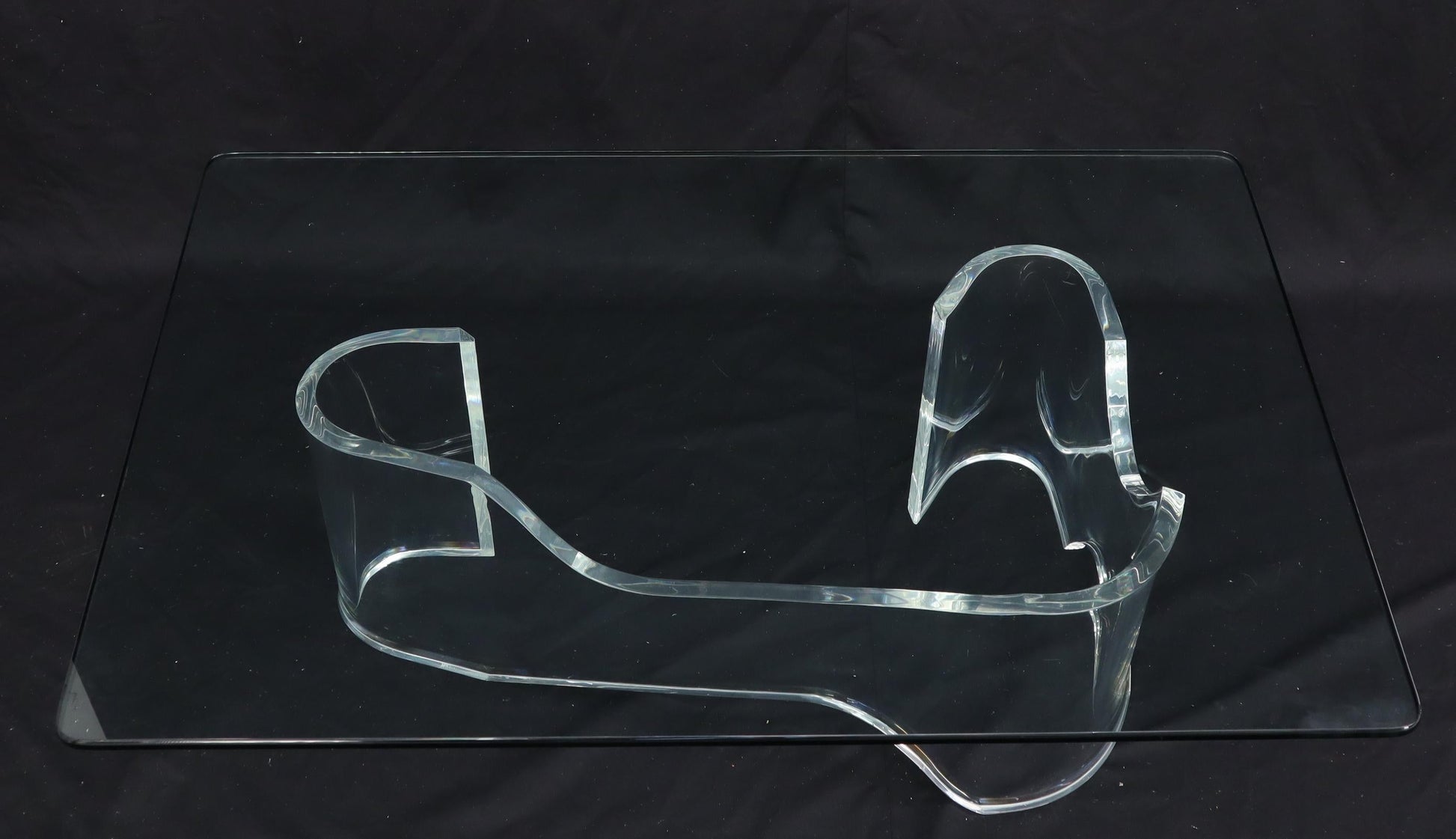 EstablishedLines Thick Bent Lucite Organic Shape Base Rectangle Glass top Coffee Table