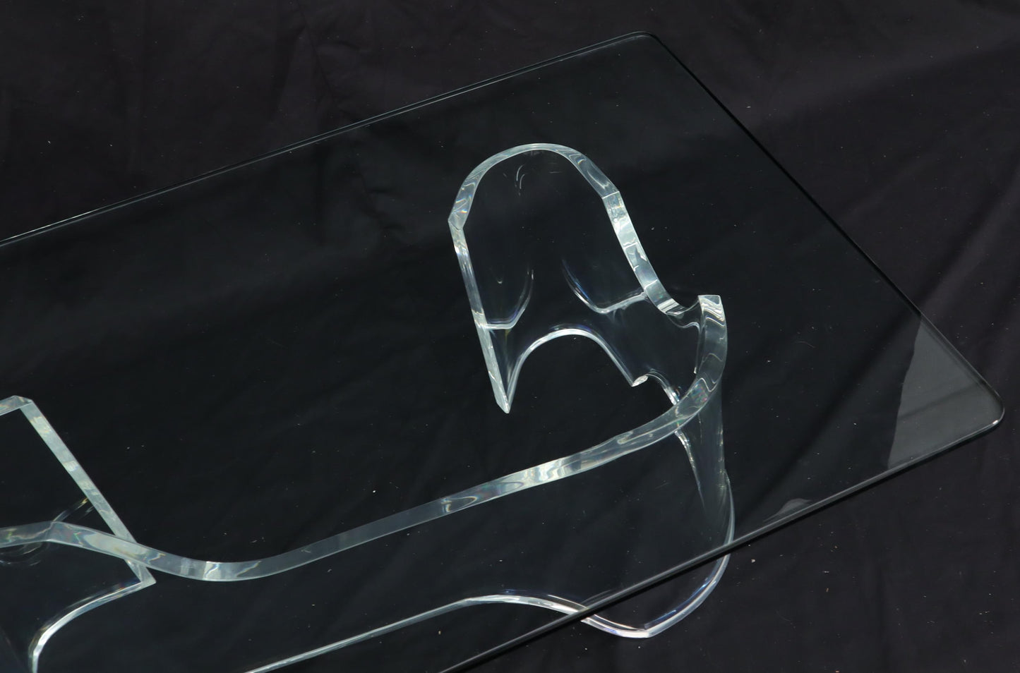 EstablishedLines Thick Bent Lucite Organic Shape Base Rectangle Glass top Coffee Table