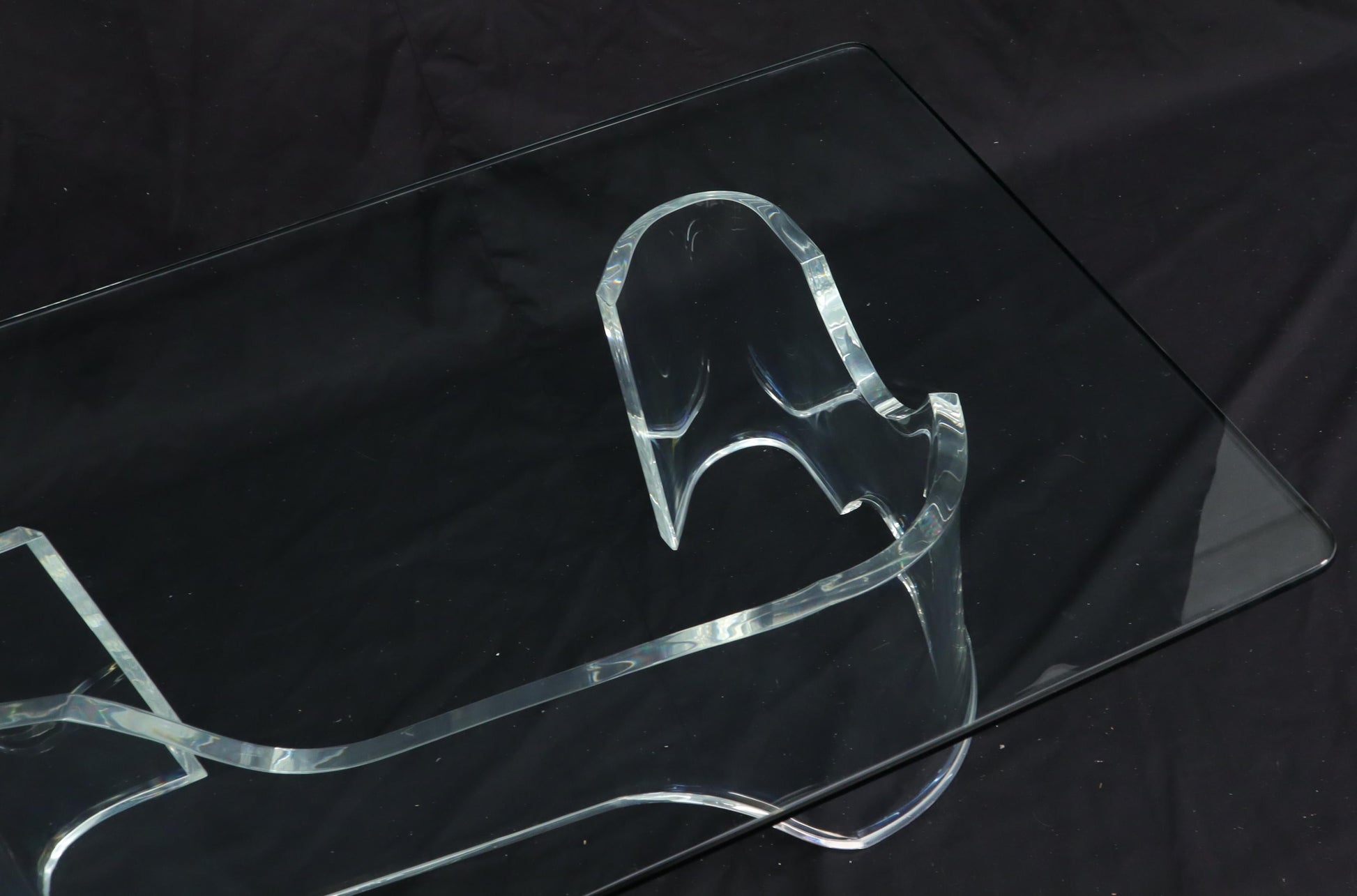 EstablishedLines Thick Bent Lucite Organic Shape Base Rectangle Glass top Coffee Table