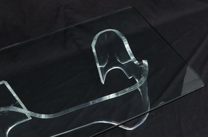 EstablishedLines Thick Bent Lucite Organic Shape Base Rectangle Glass top Coffee Table