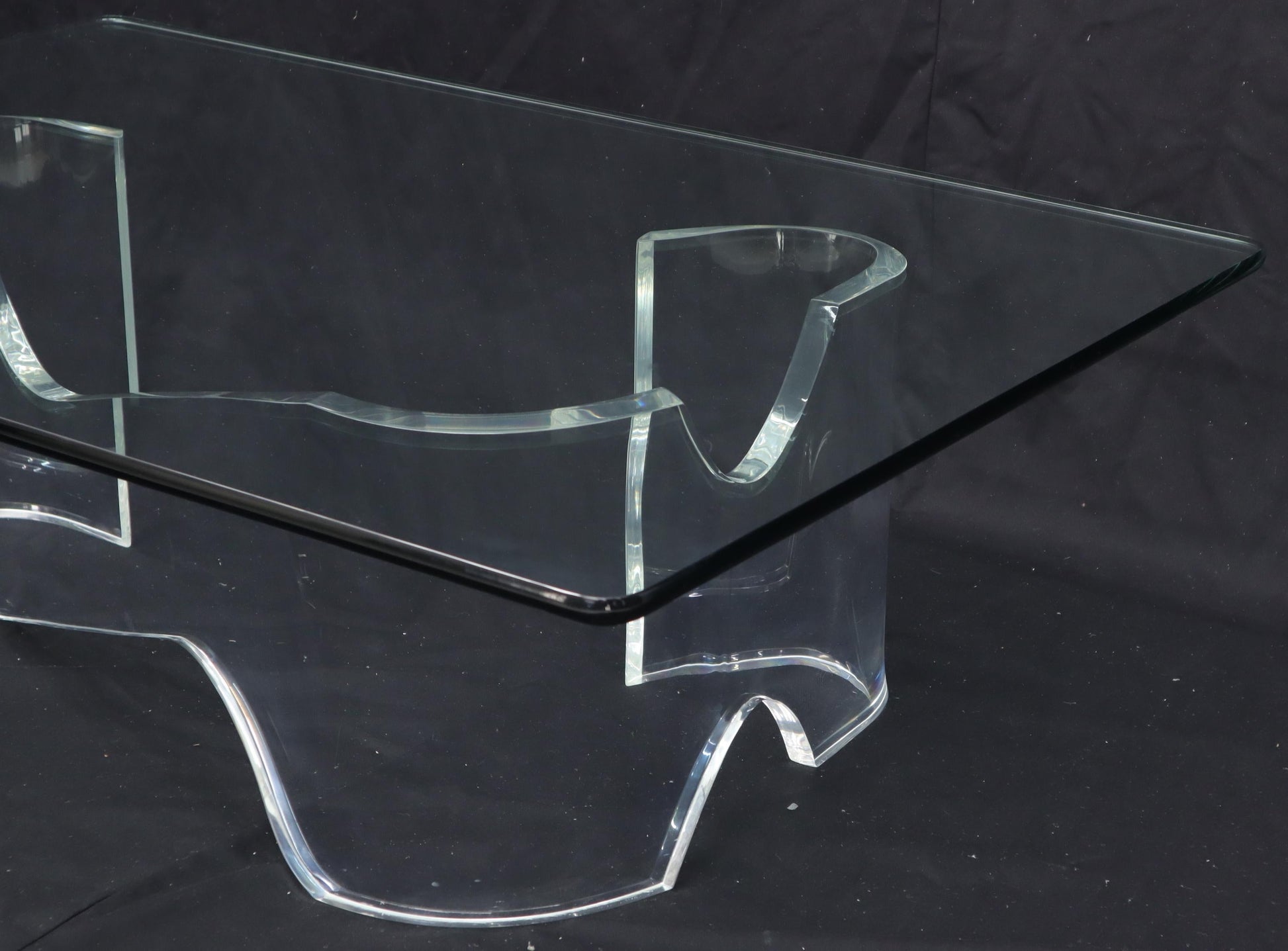 EstablishedLines Thick Bent Lucite Organic Shape Base Rectangle Glass top Coffee Table