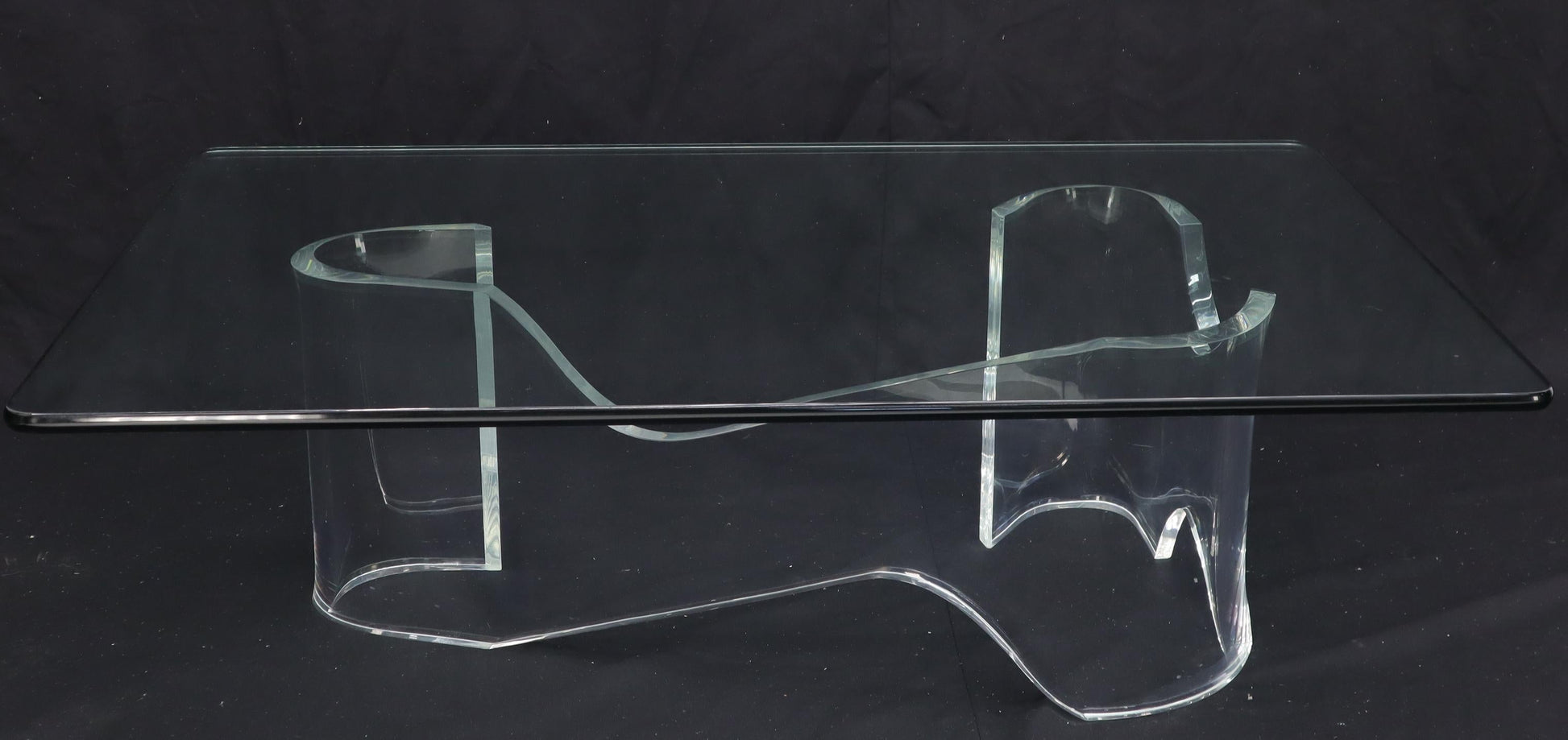 EstablishedLines Thick Bent Lucite Organic Shape Base Rectangle Glass top Coffee Table