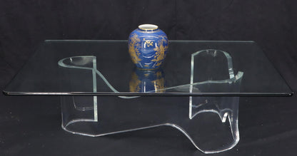 EstablishedLines Thick Bent Lucite Organic Shape Base Rectangle Glass top Coffee Table
