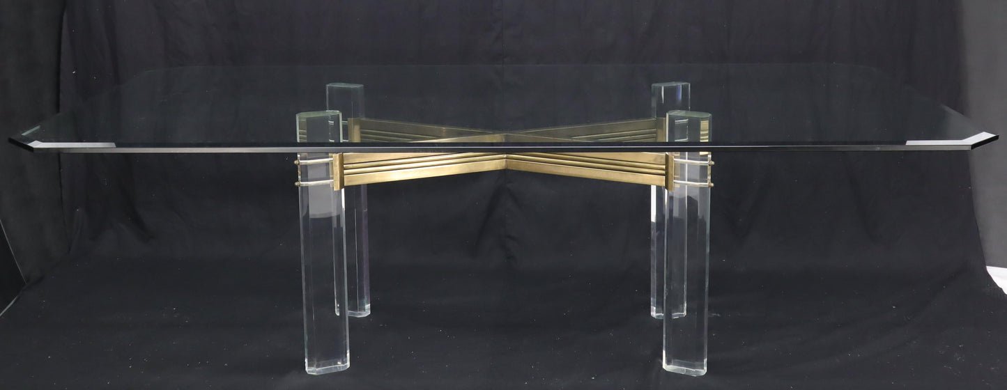 EstablishedLines Large Glass Top Lucite and Brass Base Conference Dining Table atr. Mastercraft