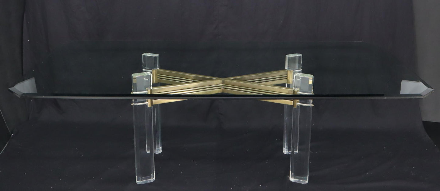 EstablishedLines Large Glass Top Lucite and Brass Base Conference Dining Table atr. Mastercraft