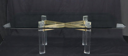 EstablishedLines Large Glass Top Lucite and Brass Base Conference Dining Table atr. Mastercraft