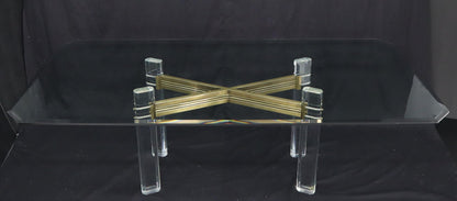 EstablishedLines Large Glass Top Lucite and Brass Base Conference Dining Table atr. Mastercraft