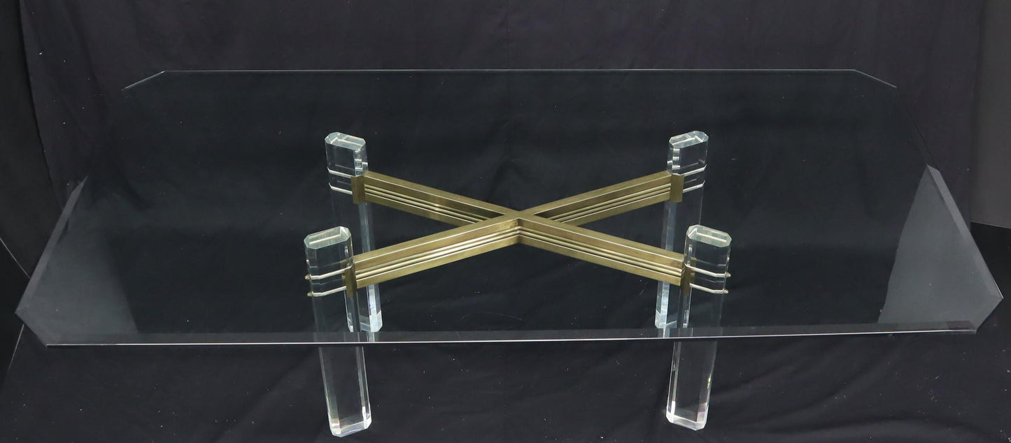 EstablishedLines Large Glass Top Lucite and Brass Base Conference Dining Table atr. Mastercraft