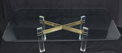 EstablishedLines Large Glass Top Lucite and Brass Base Conference Dining Table atr. Mastercraft